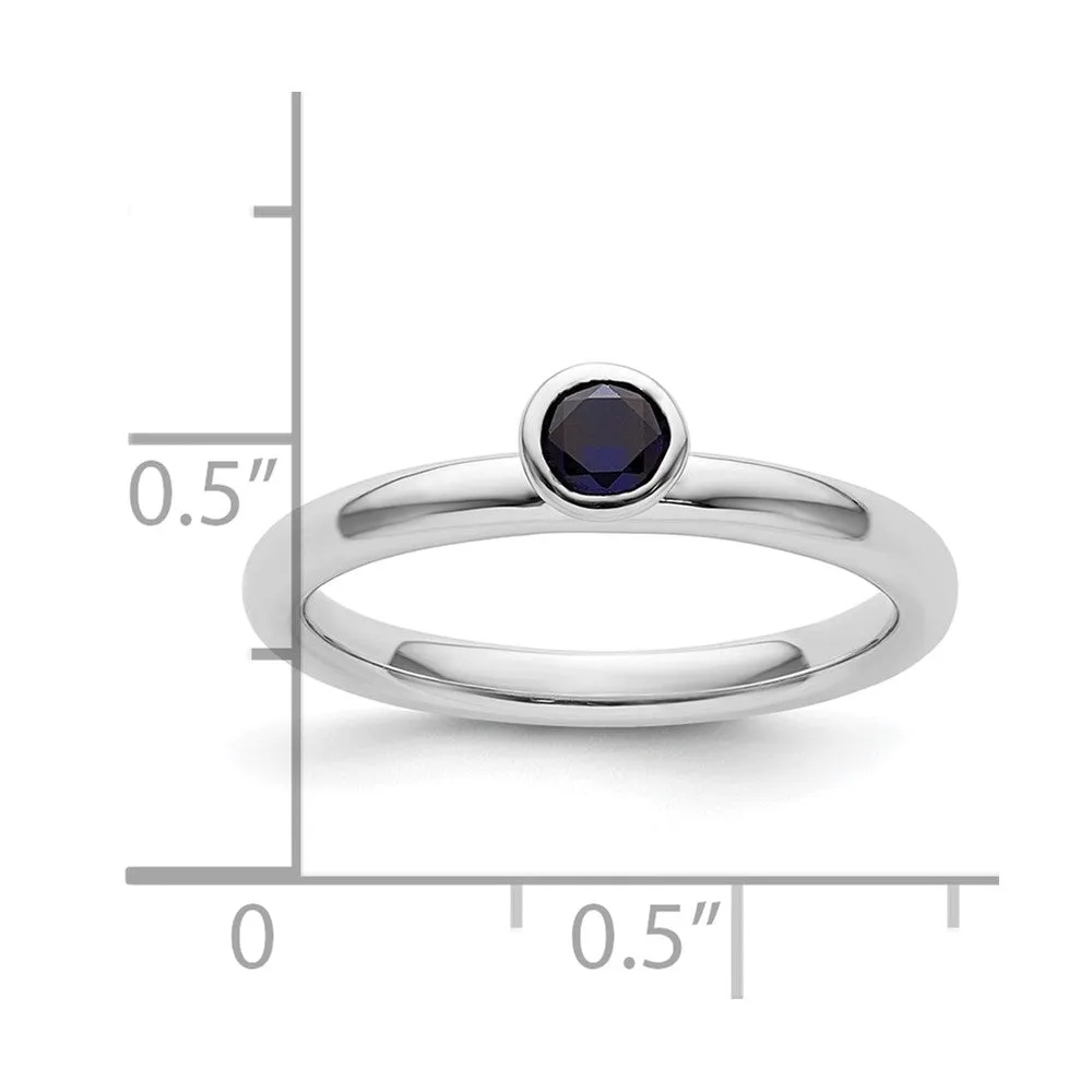 Stackable Expressions High 4mm Round Created Sapphire Ring in Sterling Silver