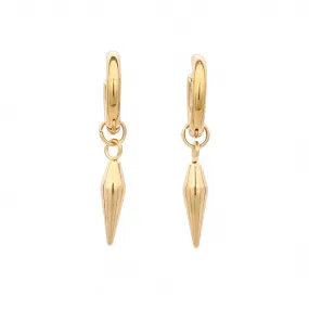 Stainless Steel Drop Spike Cone Huggie Hoop Earrings - Gold