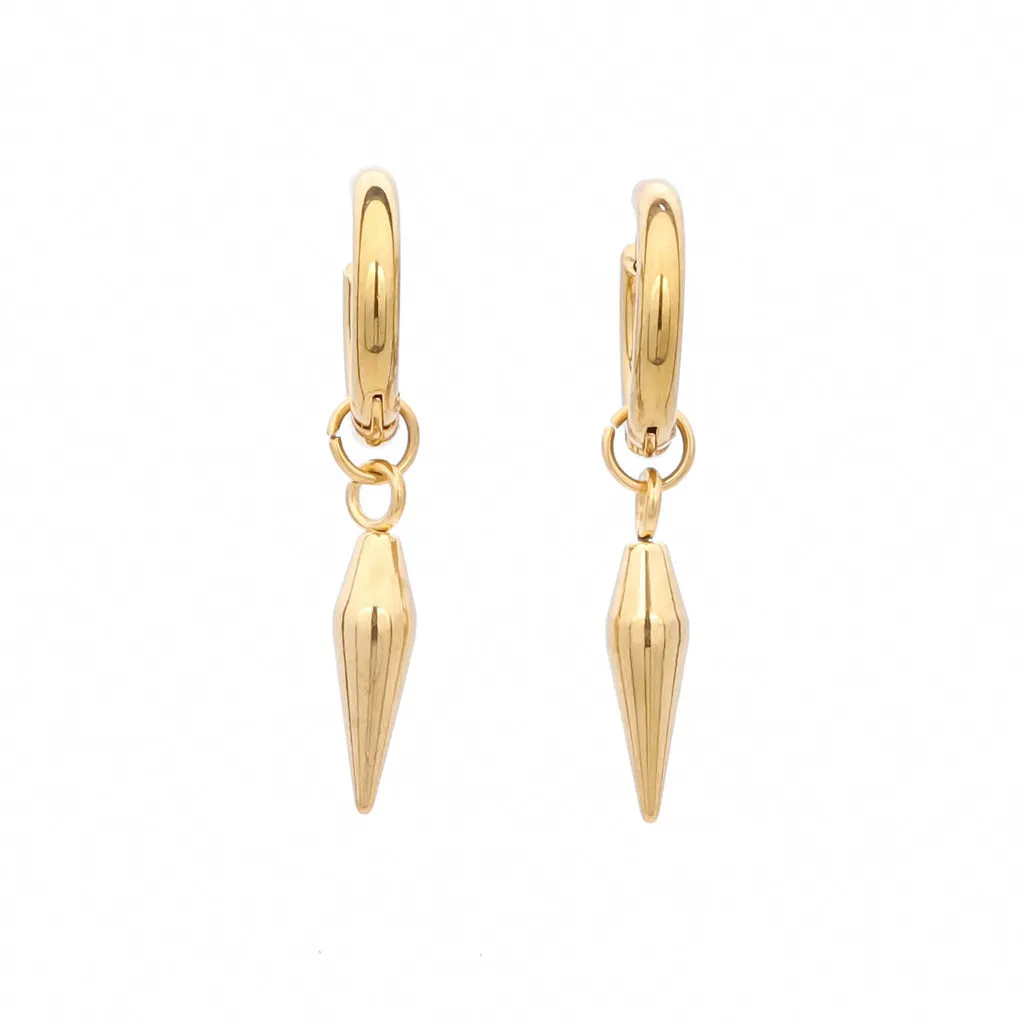 Stainless Steel Drop Spike Cone Huggie Hoop Earrings - Gold