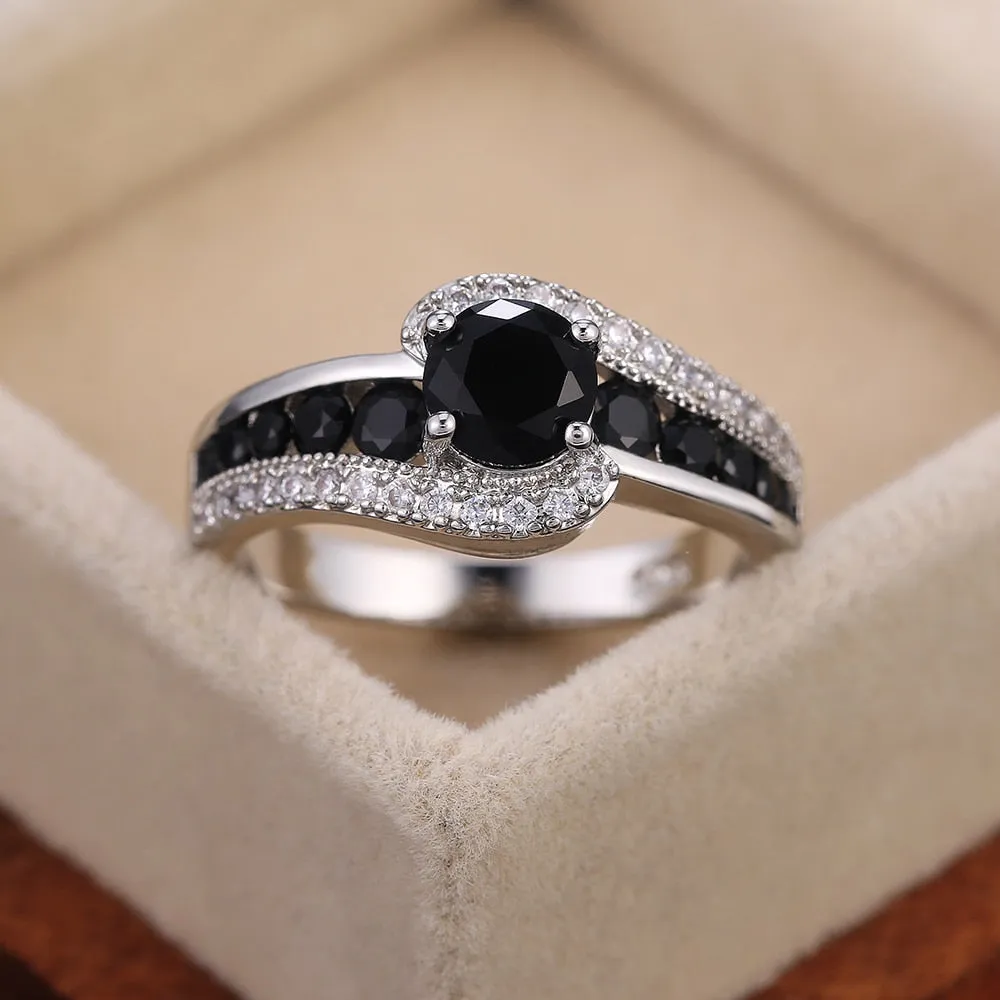 Sterling Silver Created Black Sapphire CZ Ring