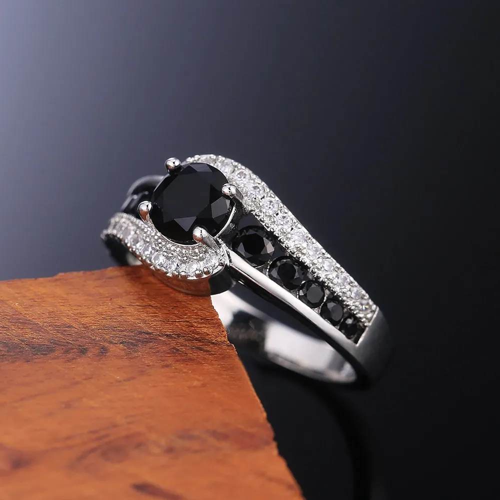 Sterling Silver Created Black Sapphire CZ Ring