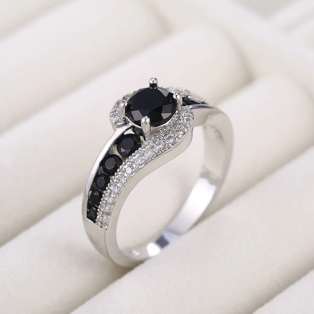 Sterling Silver Created Black Sapphire CZ Ring