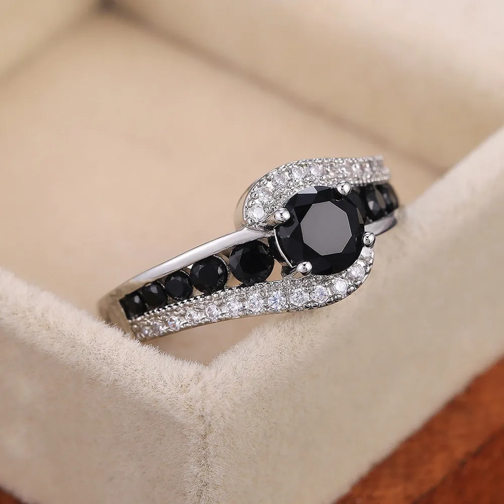 Sterling Silver Created Black Sapphire CZ Ring