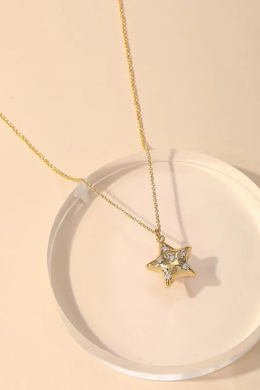 Studded Rhinestone Star Pendant Necklace