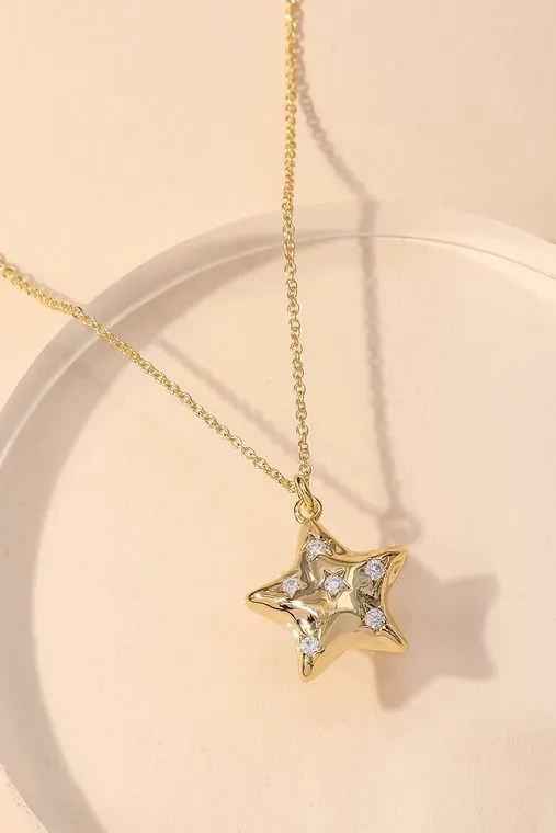 Studded Rhinestone Star Pendant Necklace