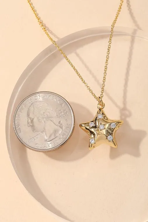 Studded Rhinestone Star Pendant Necklace