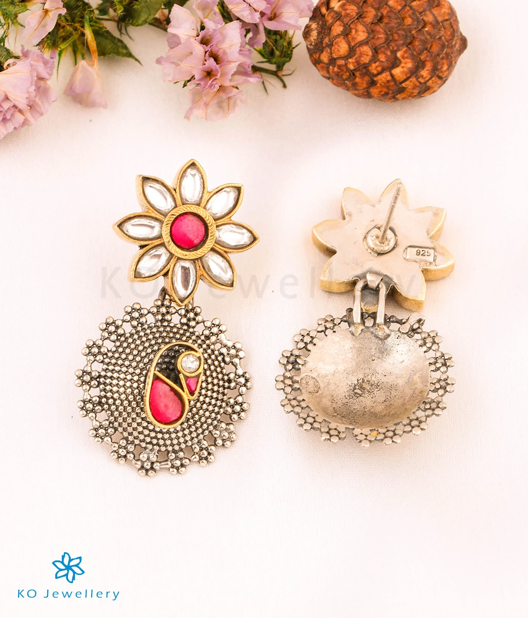 The Anaya Silver Peacock Kundan Earrings (2 Tone)