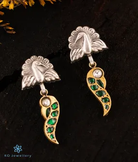 The Parijata Silver Peacock Kundan Earrings (Green)