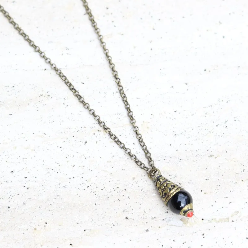 Tibetan Onyx Pendant Chain Necklace - *Final Sale*