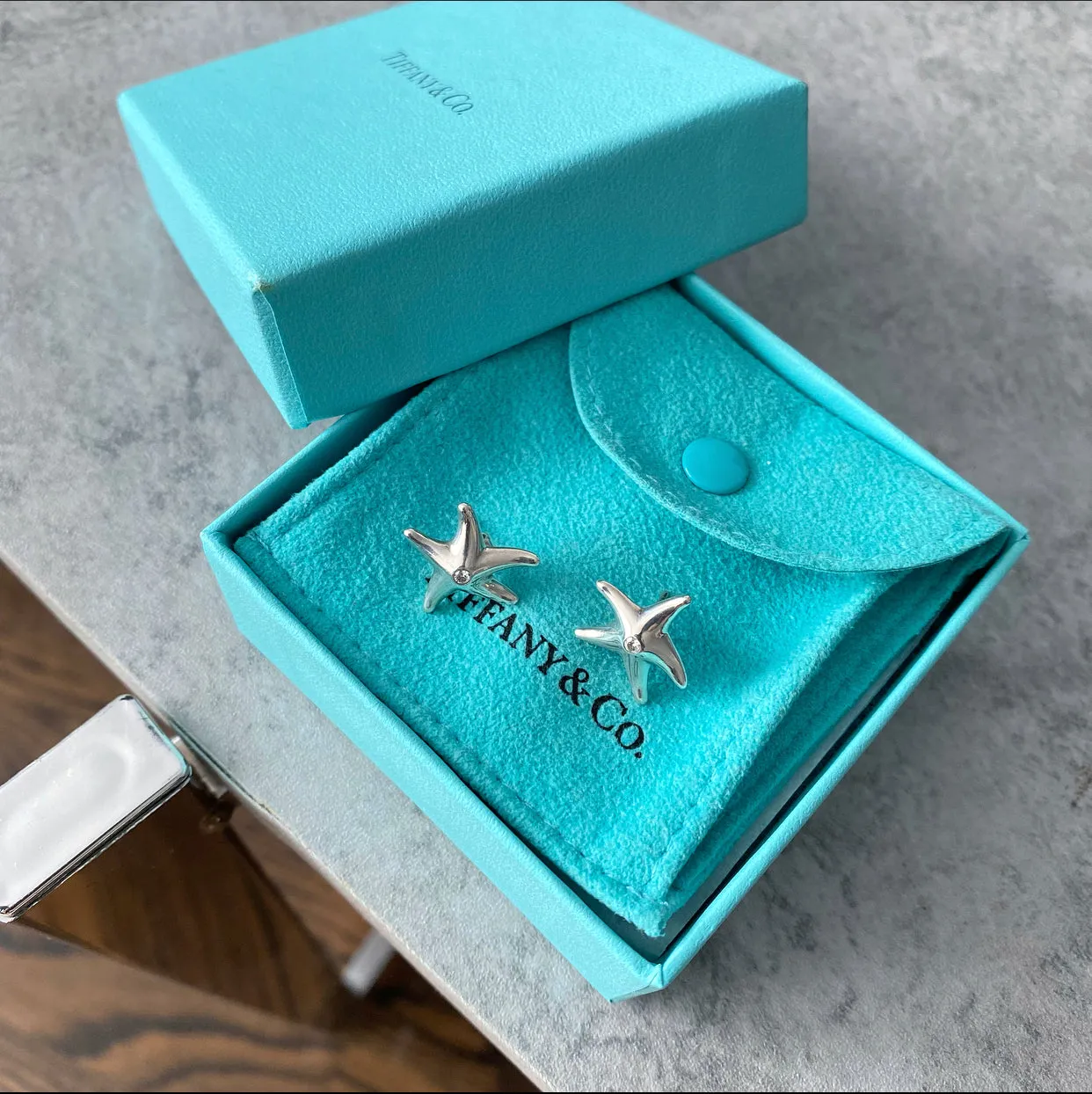 Tiffany &  Co. Elsa Peretti Starfish Silver Diamond Earrings