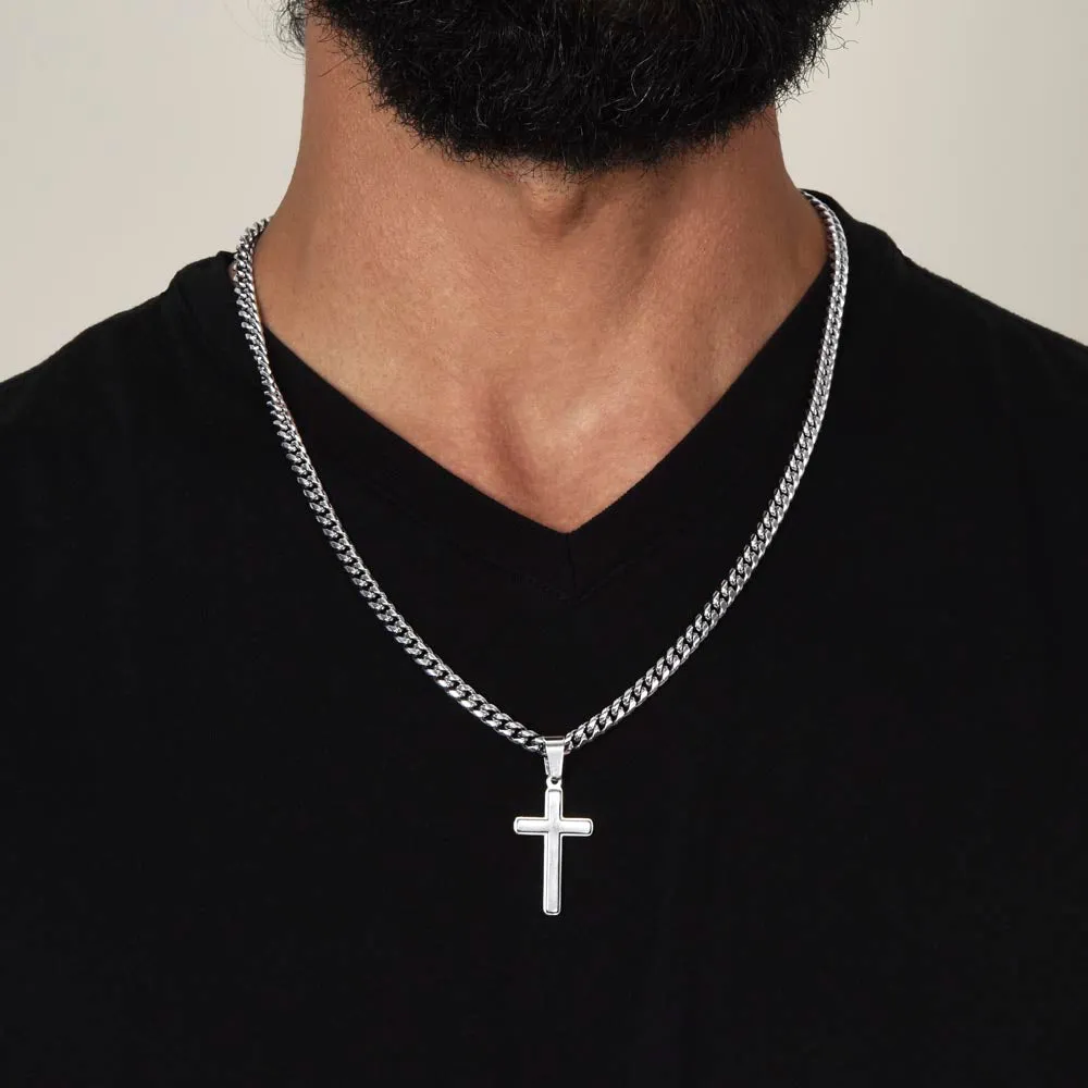 To Grandson, You are my Greatest Gift, From Grandparents, Encouragement Stainless Steel Cross Pendant Cuban Chain Necklace