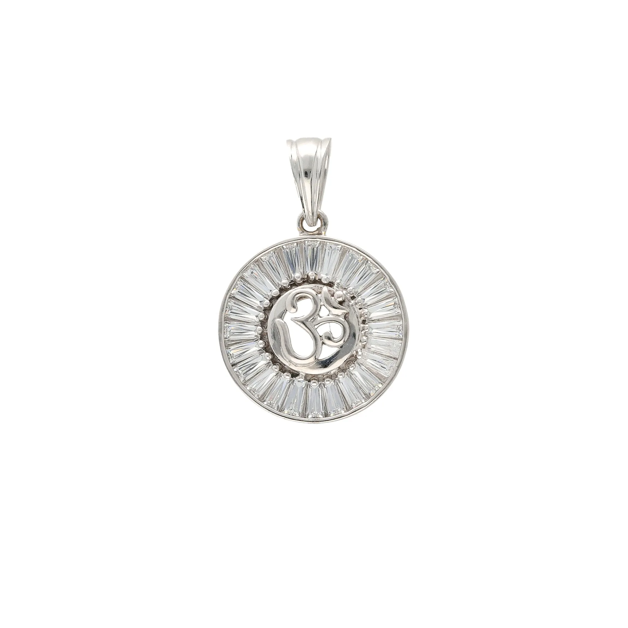 Unisex Round Om Pendant with 22K White Gold & CZ Stones (6gm)