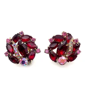 【USA輸入】ヴィンテージ ガーネットレッド ピンク オーロラ イヤリング/Vintage Garnet Red Pink Aurora Clip On Earrings