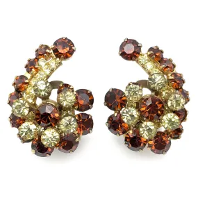 【USA輸入】ヴィンテージ ダークブラウン ラインストーン イヤリング/Vintage Dark Brown Rhinestones Clip On Earrings