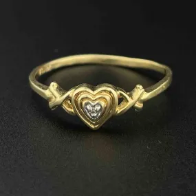 Vintage 10K Gold Diamond Hugs and Kisses Ring, Sz 8