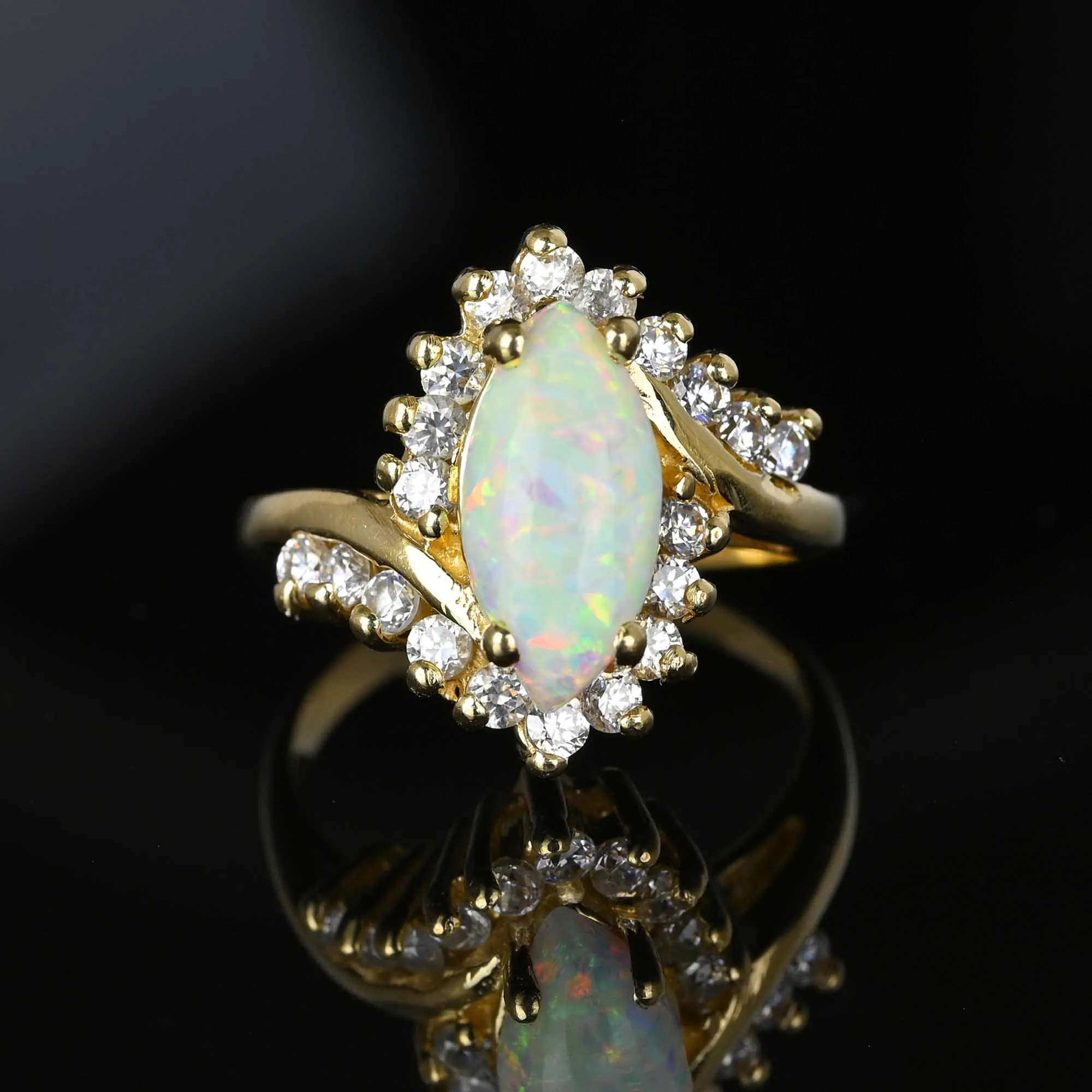 Vintage 14K Gold Marquise Opal Statement Cocktail Ring