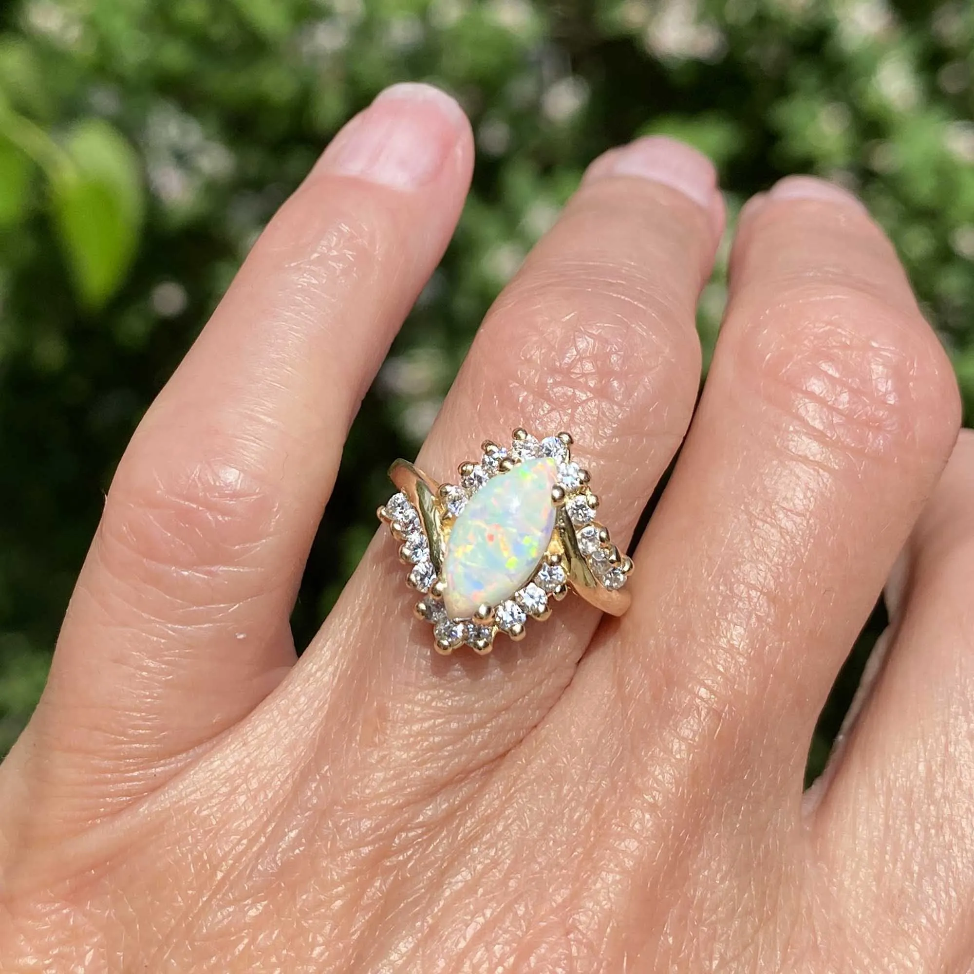 Vintage 14K Gold Marquise Opal Statement Cocktail Ring