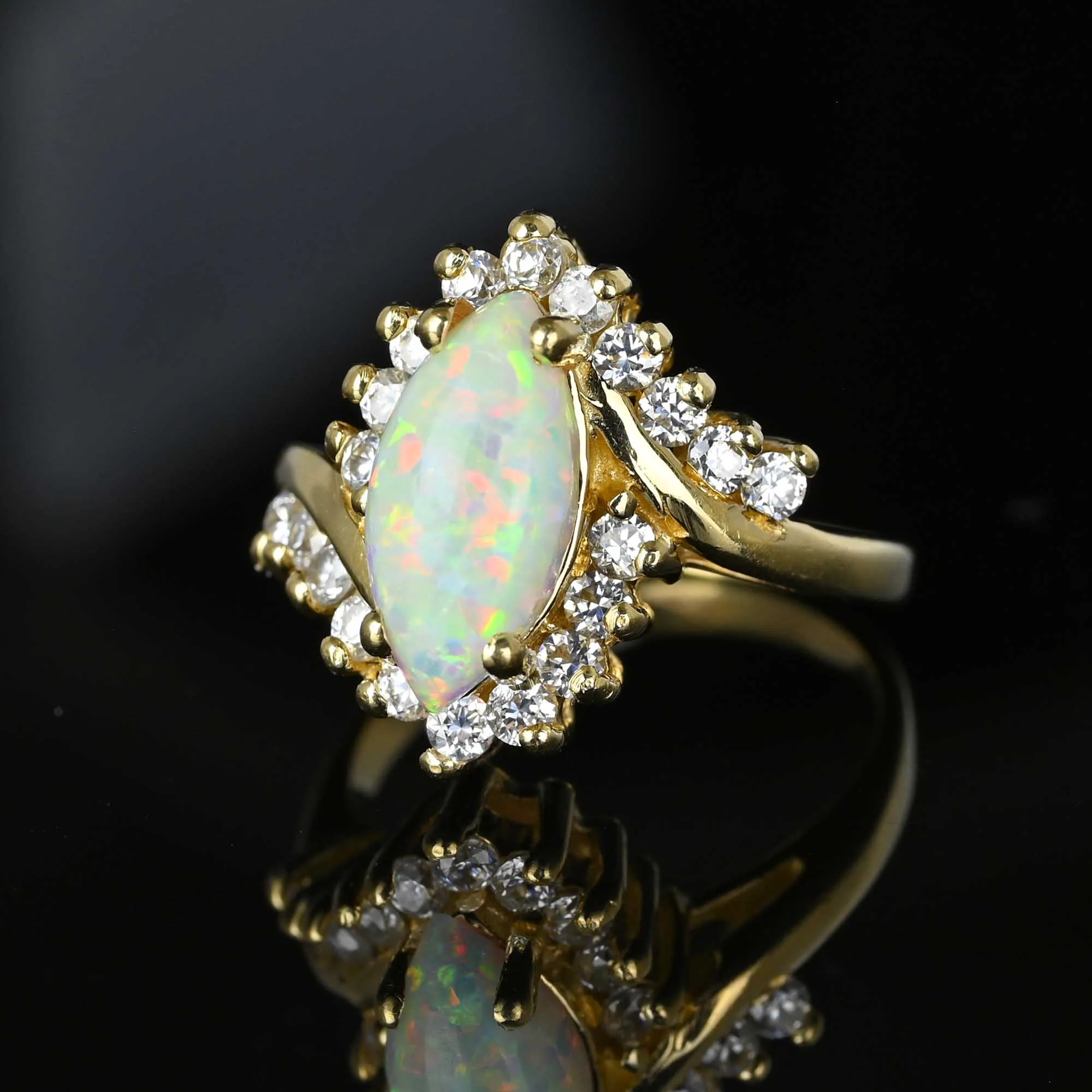 Vintage 14K Gold Marquise Opal Statement Cocktail Ring