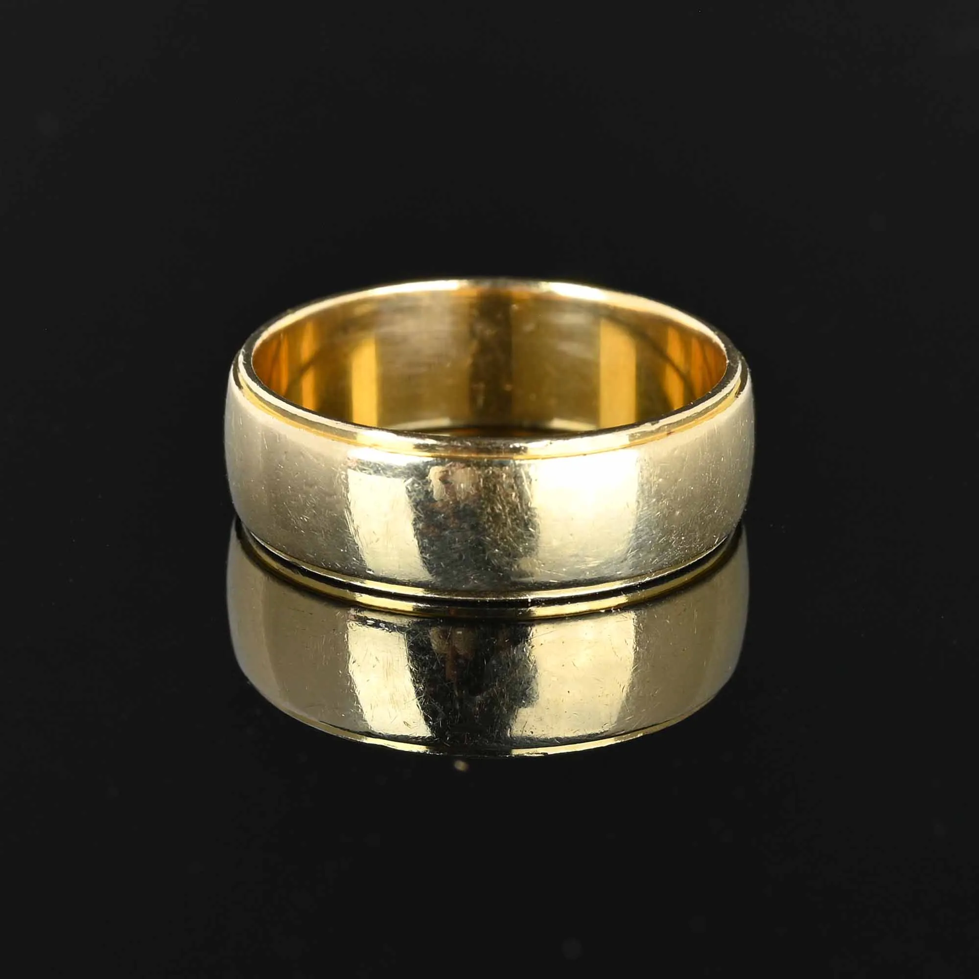 Vintage 14K Gold Wide JR Woods Art Carved Band Ring