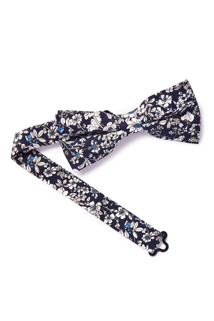 Vintage Floral Sketched Bow Tie - Navy Blue