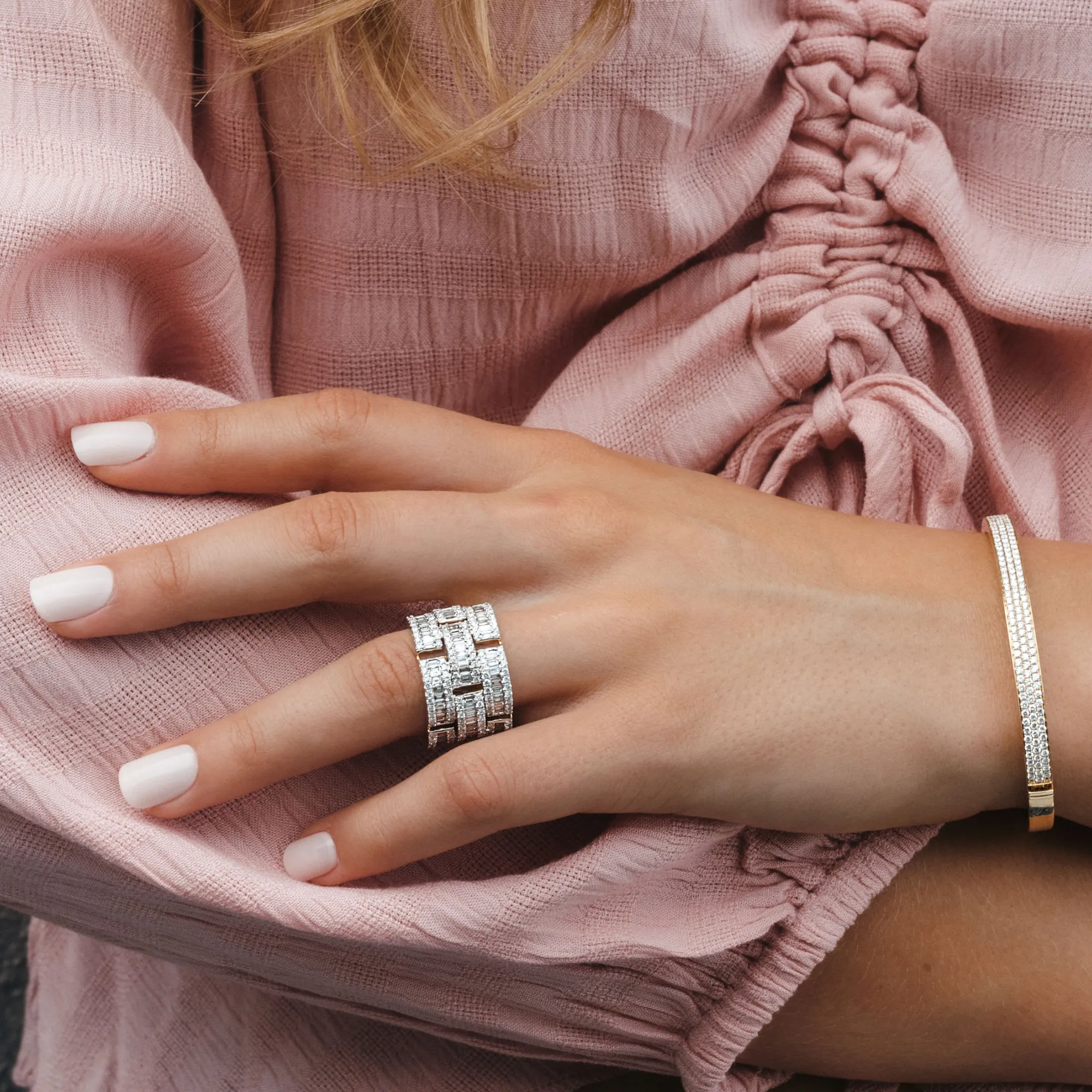 Wide Baguette & Round Brick Ring