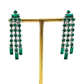 【カナダ輸入】ヴィンテージ エメラルドグリーン ラインストーン イヤリング/Vintage Emerald Green Rhinestones Screw Back Earrings